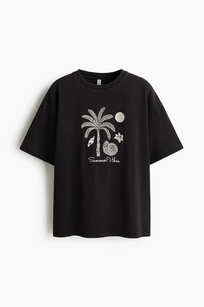Oversized T-Shirt mit Stickerei - Schwarz/Summer Vibes - 1