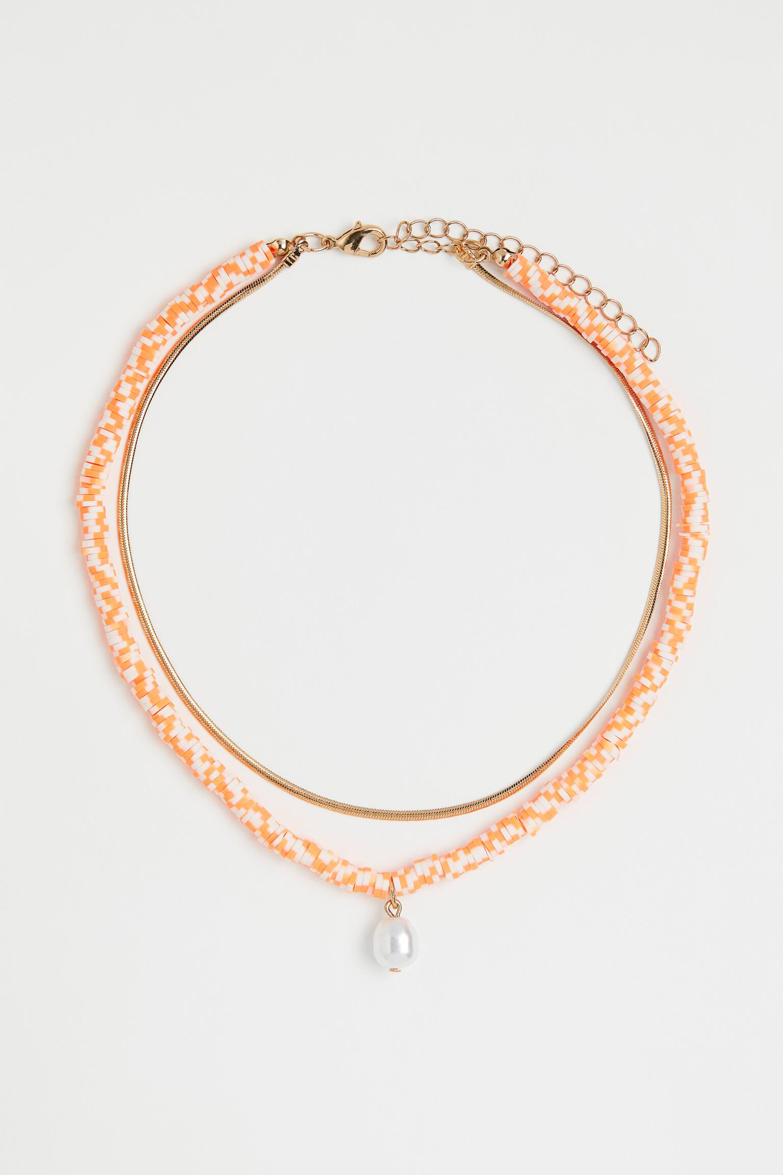 Two-strand necklace - Gold-coloured/Orange - 1