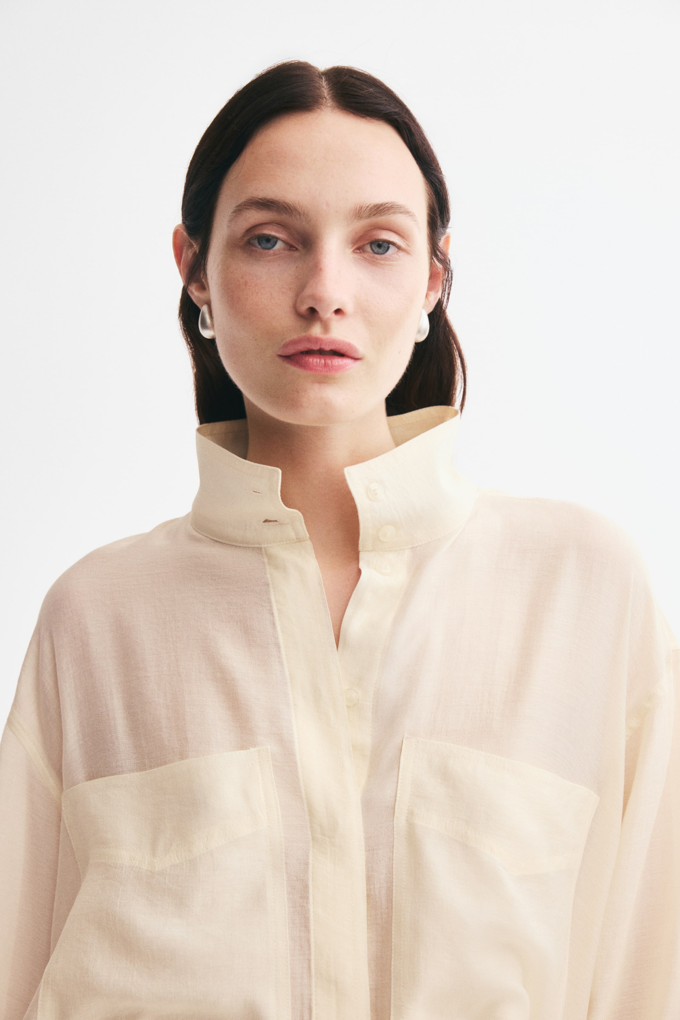 Oversized Shirt with Stand-Up Collar