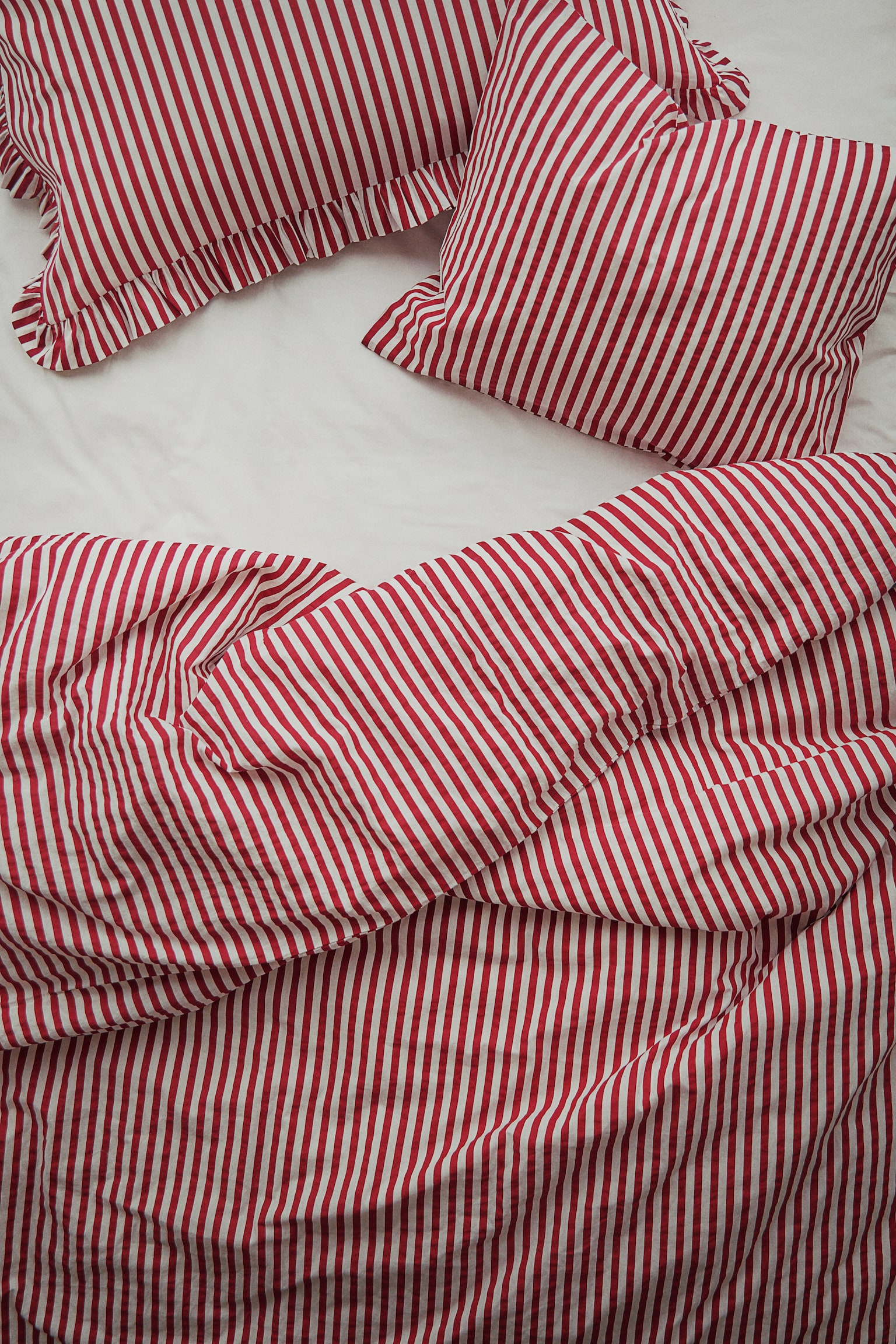 Cotton single duvet cover set - Red/Striped - 2