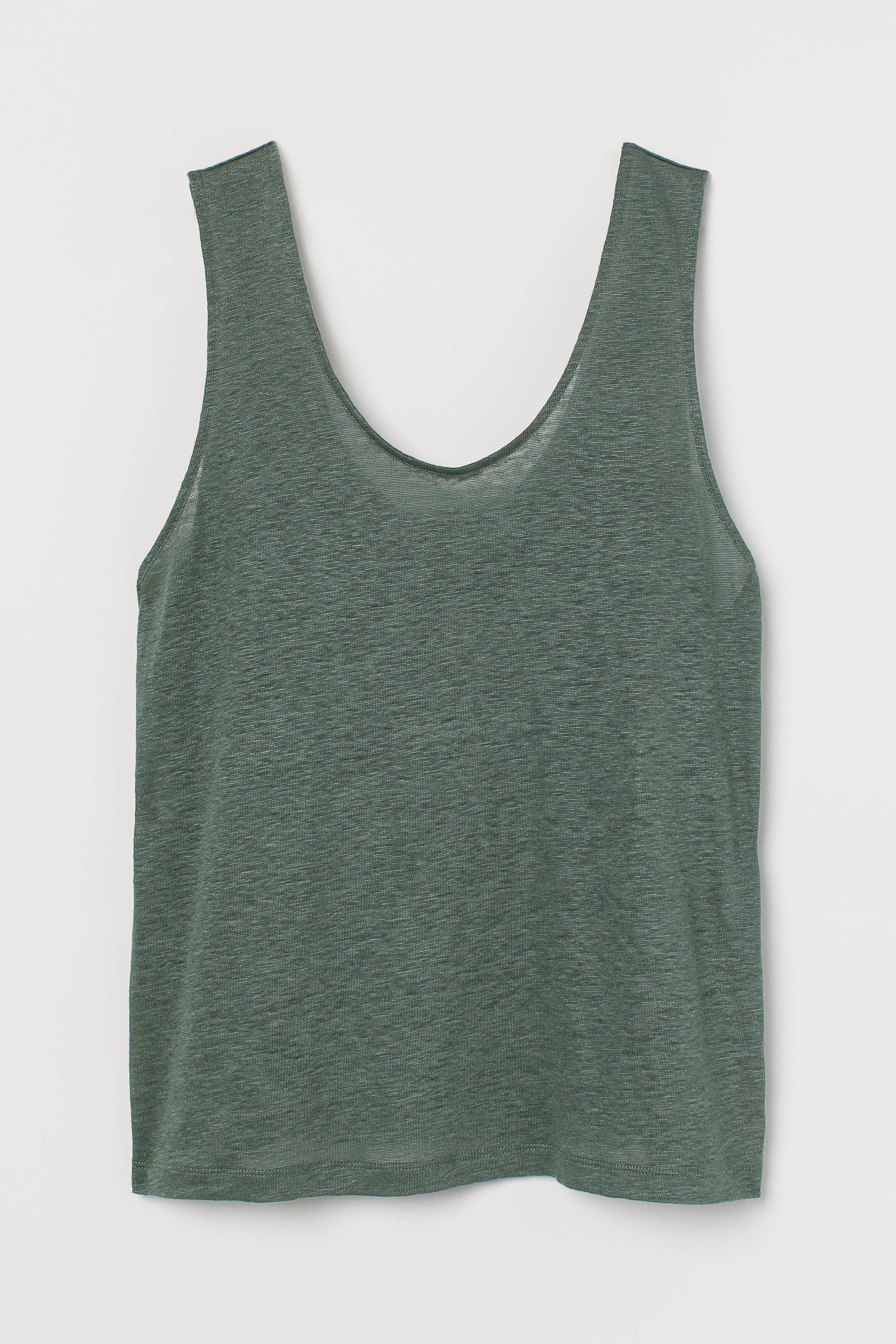 View larger image: Linen jersey vest top - Dark green - Ladies | H&M IE 1