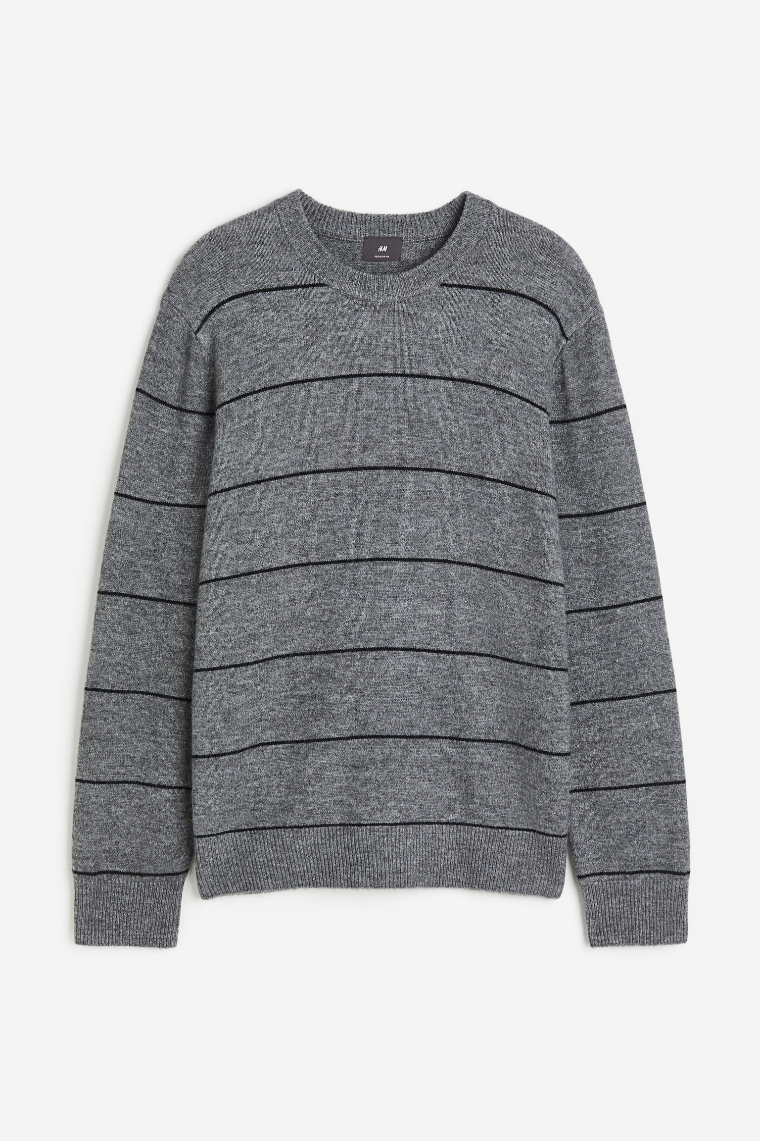 Regular Fit Fine-knit jumper - Grey marl/Striped - 1