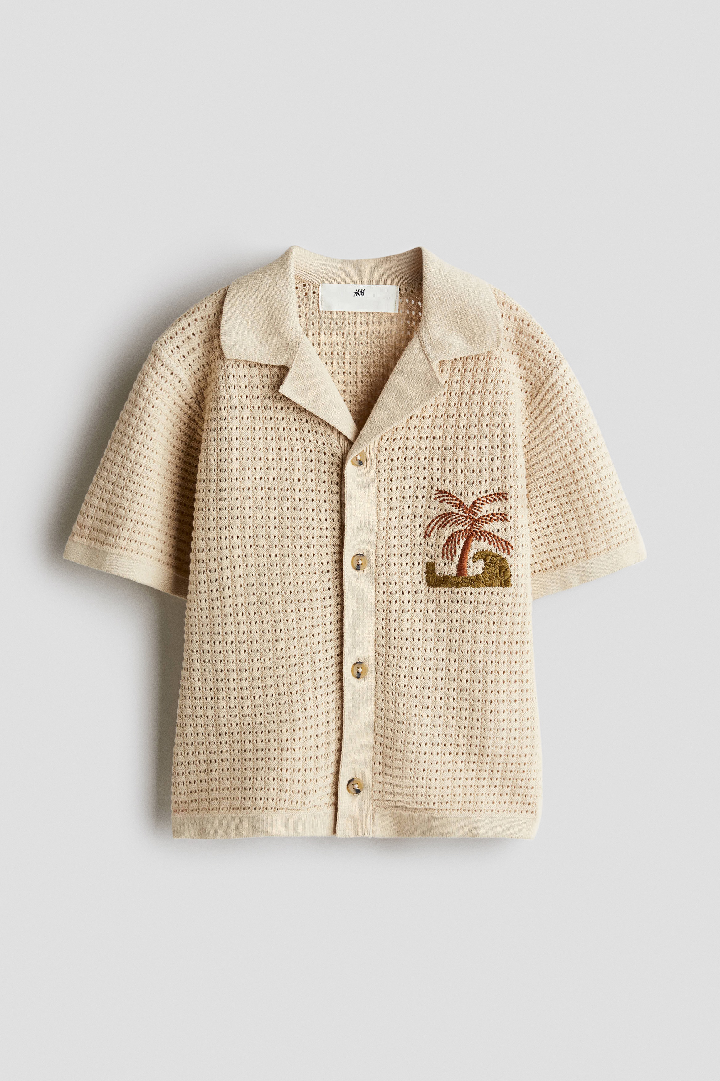 Camisa resort tejida - Beige/Palmera