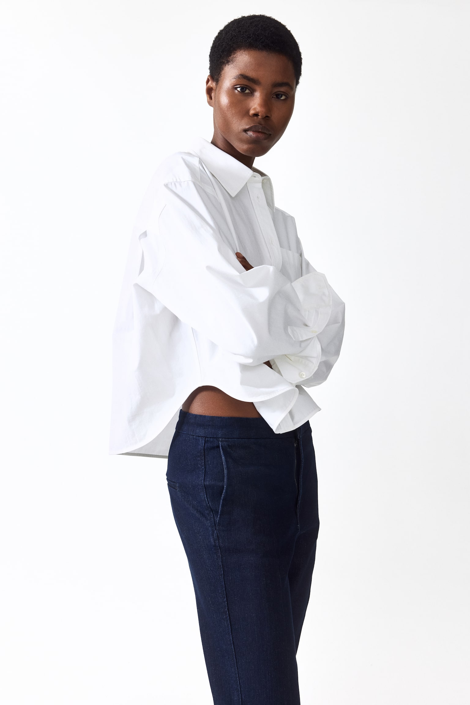 Flared High Waist Ankle Jeans - Albastru-denim închis - 1
