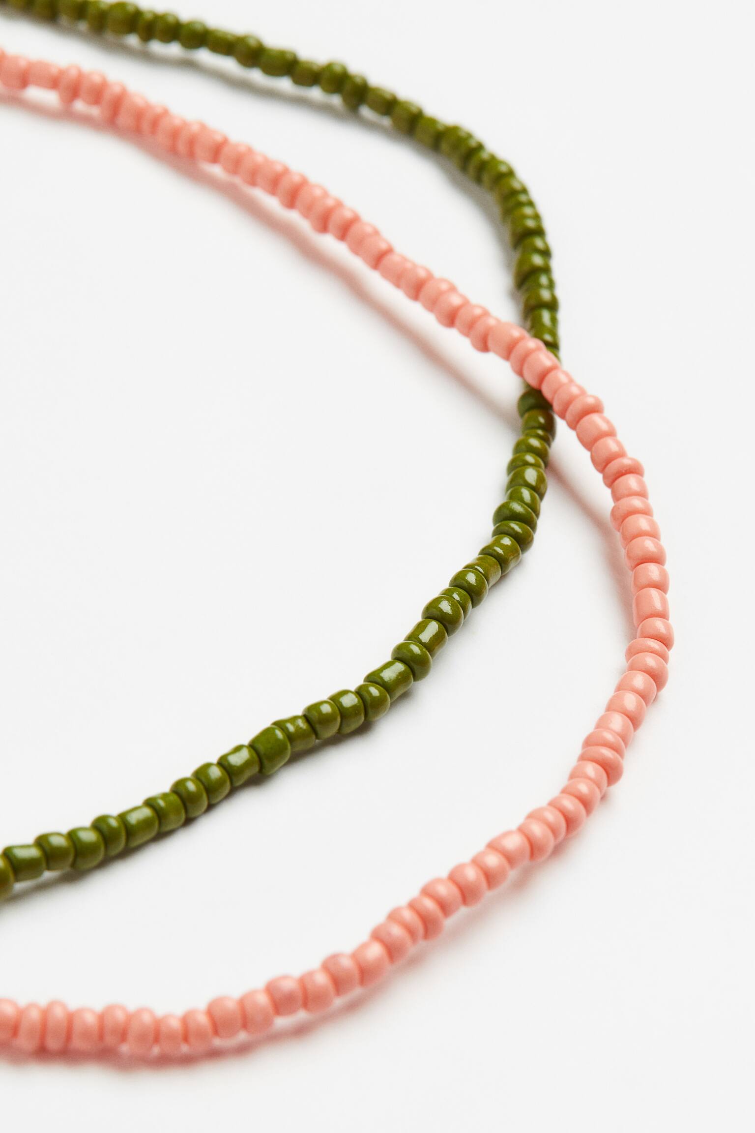 2-pack beaded necklaces - Pink/Khaki green/Turquoise/Dark purple - 2