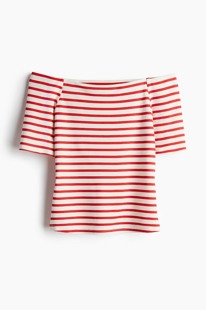 Off-Shoulder-Shirt aus Jersey - Weiß/Rot gestreift - 1