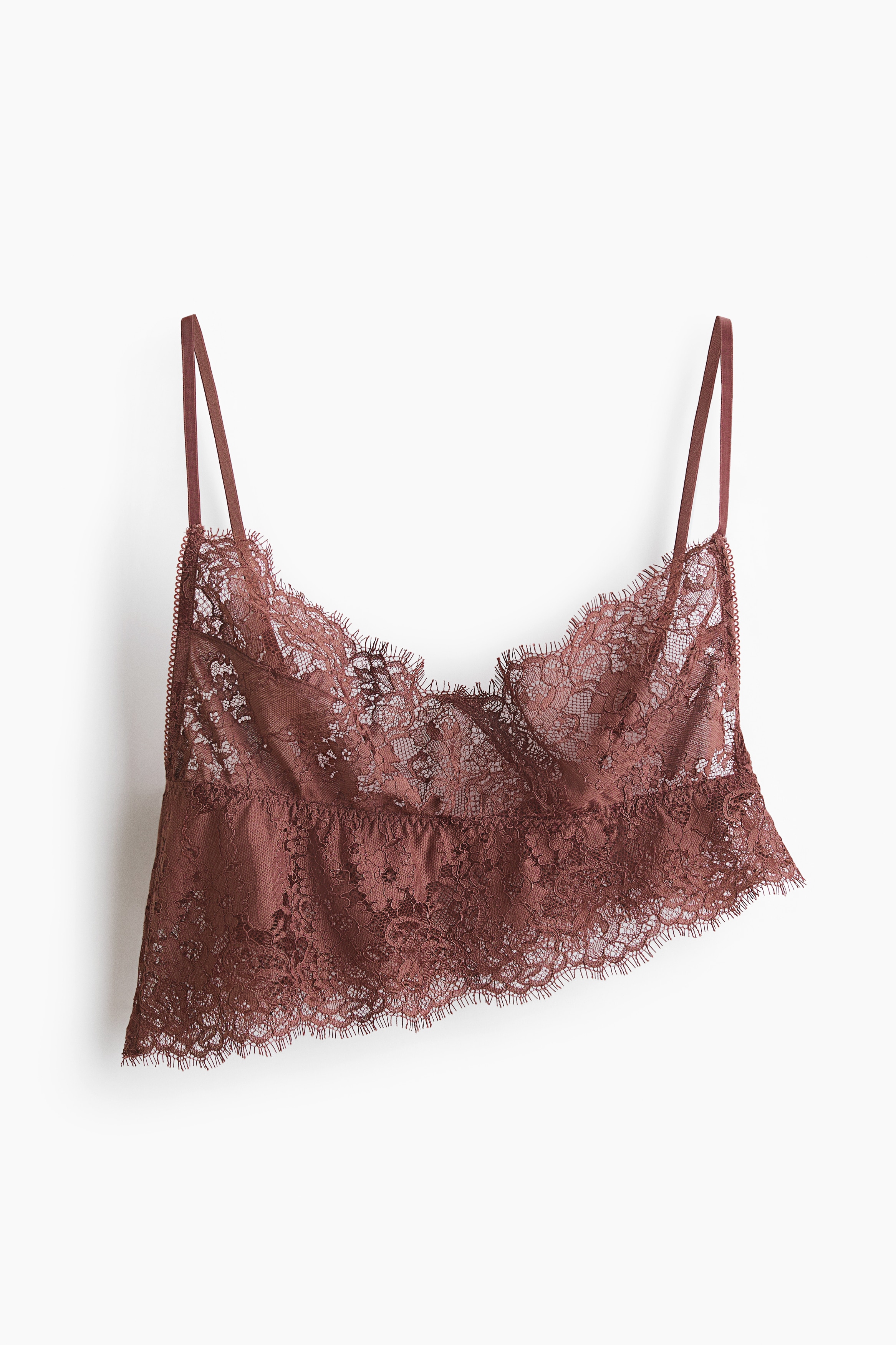 Asymmetrische bralette van kant - Dusty donkerroze/Zwart