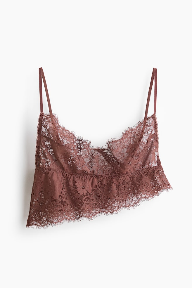 Asymmetric lace bralette - Dark dusty pink/Black - 1