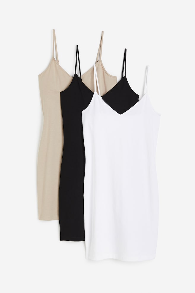 3-pack strappy dresses - Black/Beige/White - 1