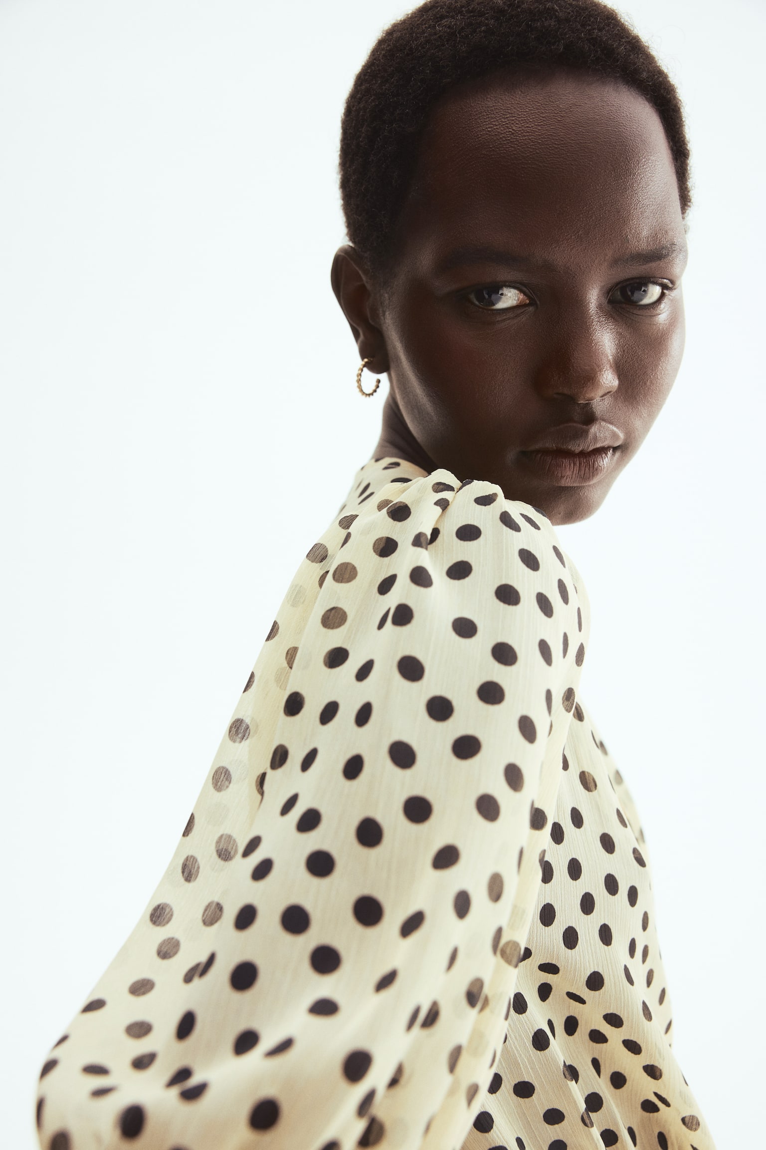 Draped dress - Light beige/Polka dot - 3