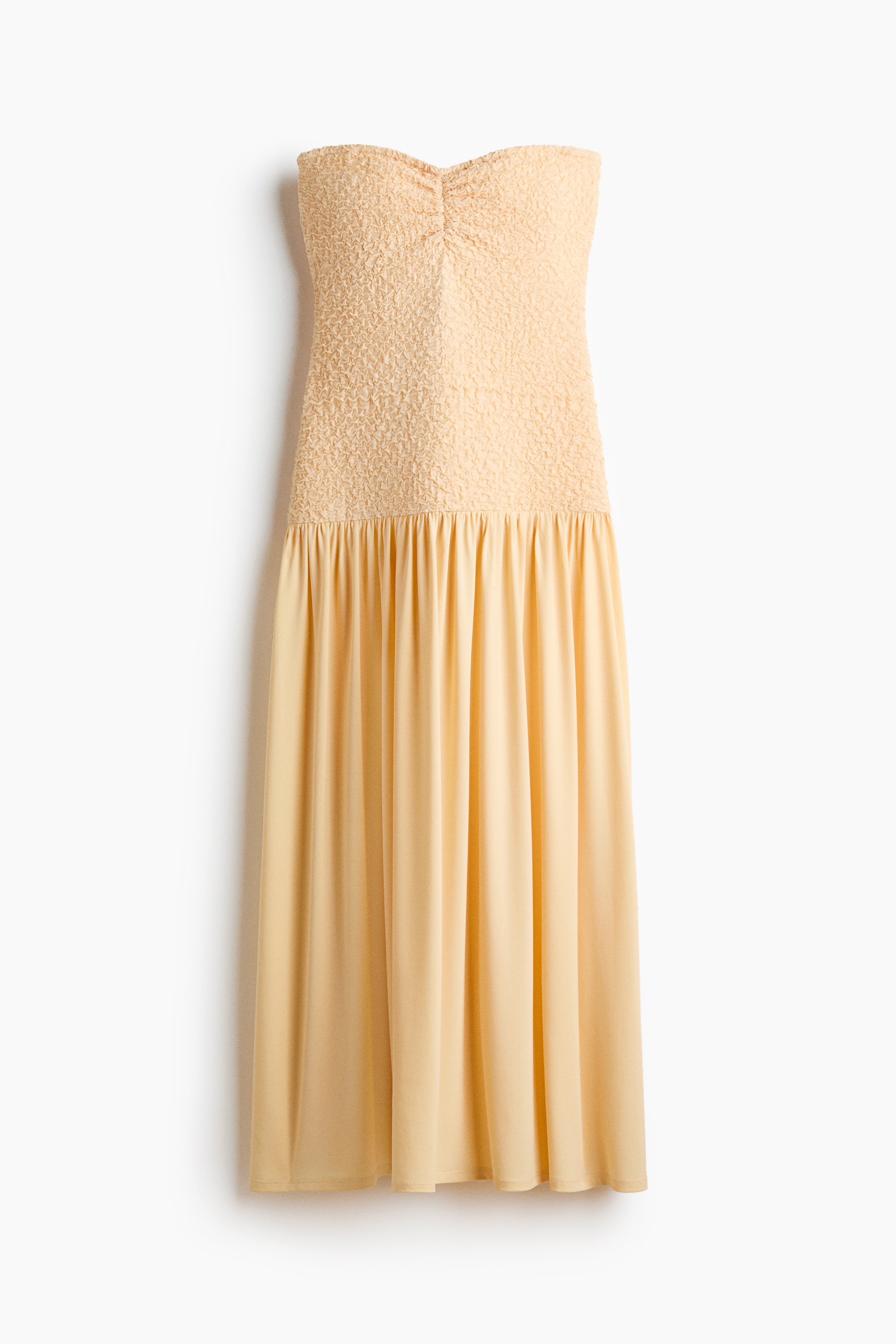 Smocked-bodice bandeau dressModel