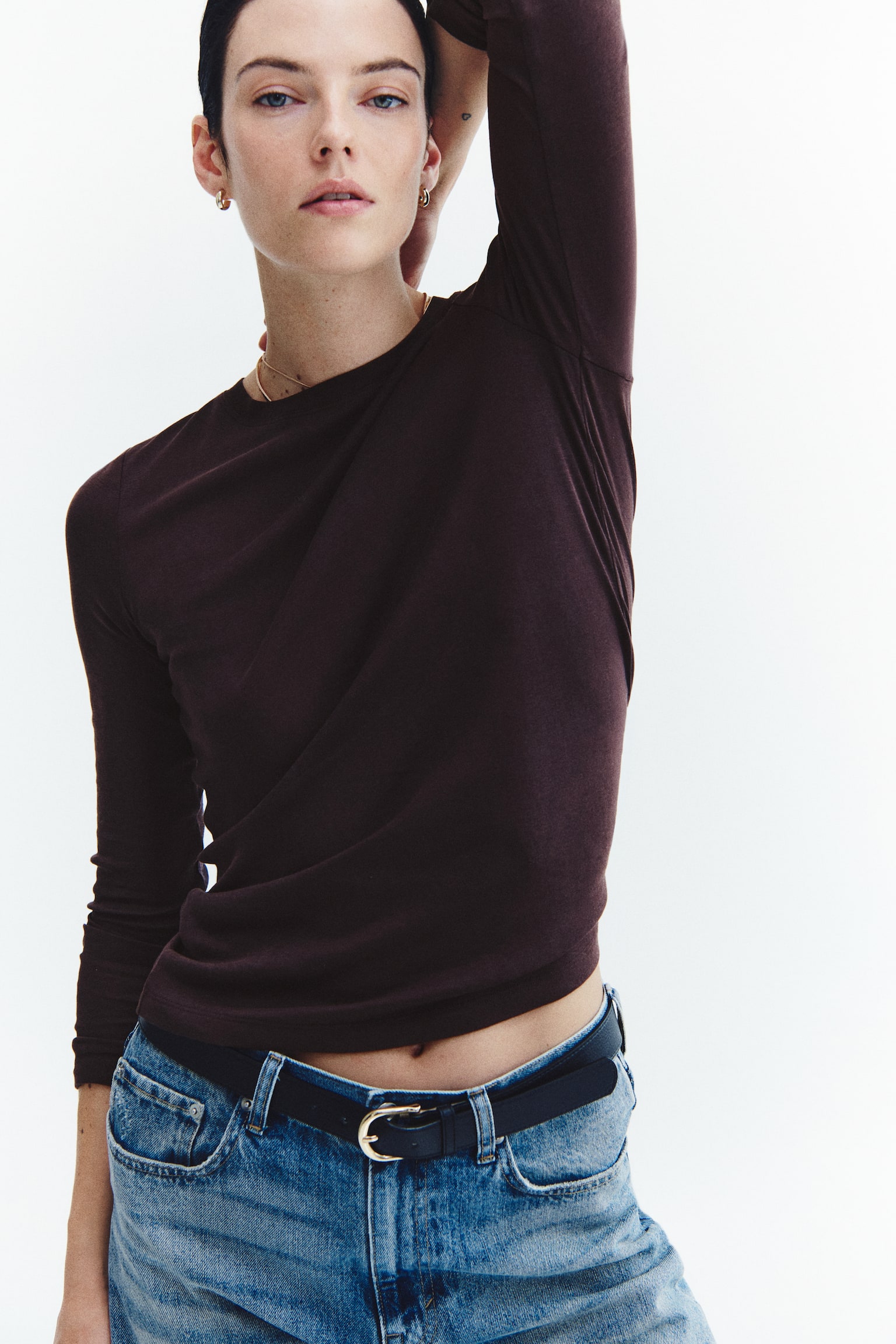 Женский топ H&M Pima Cotton Jersey Top, цвет: Тёмный коричневый — фото 4