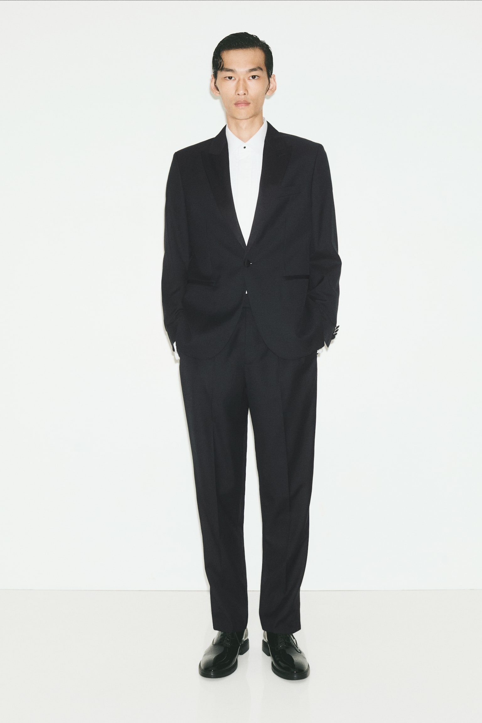 Мужские брюки H&M Regular-Fit Wool-Blend Tuxedo, цвет: Чёрный — фото 2