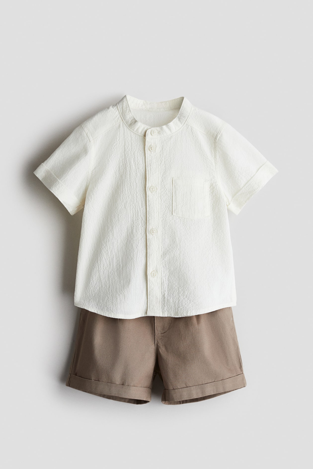 2-piece shirt and shorts set White/Brown Kids H&M IN
