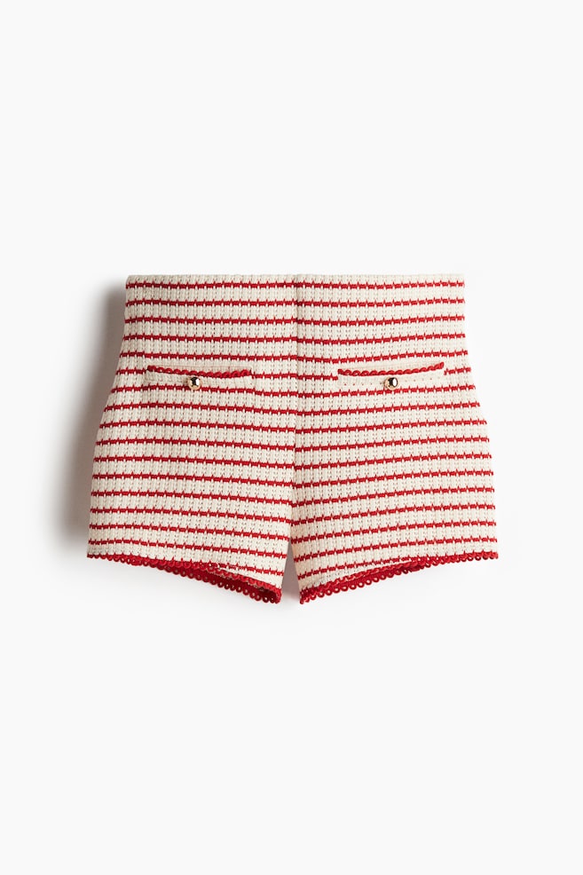 Textured-Knit Shorts - Cream/red striped/Cream/black striped - 1