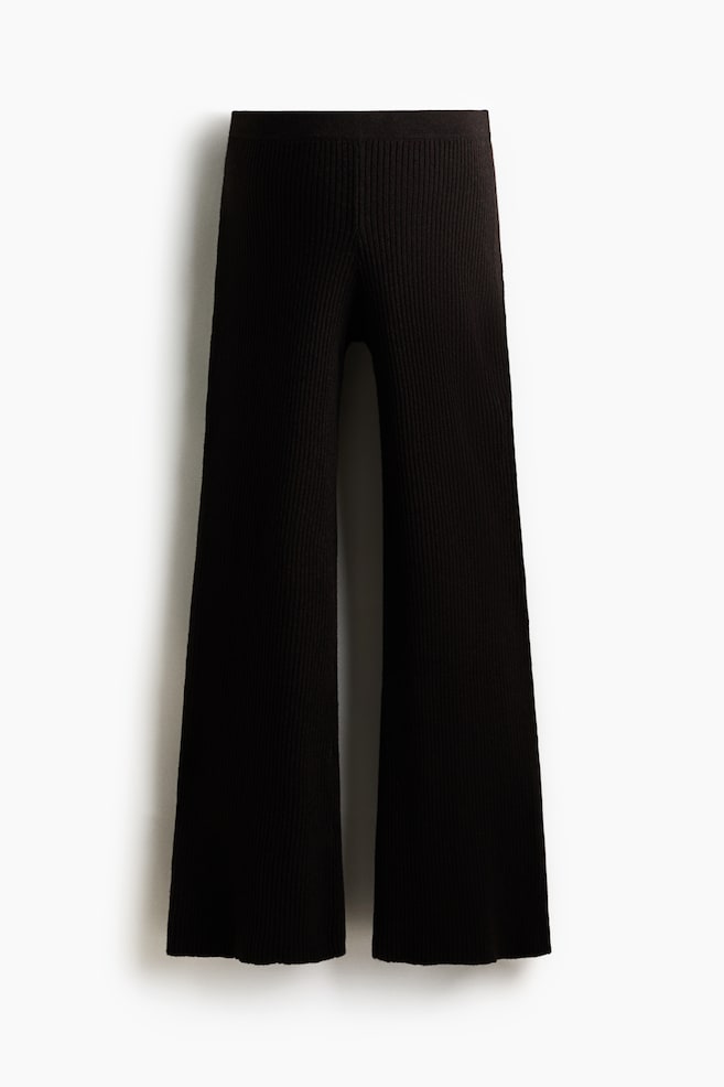 MAMA Wijde ribgebreide broek - Donkerbruin - 1