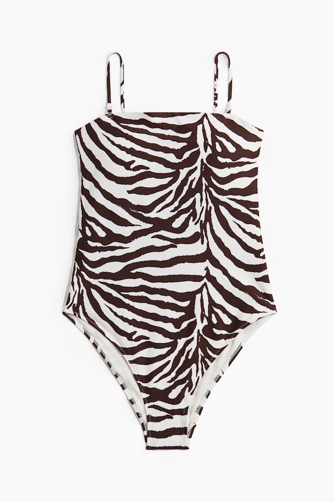 Padded-cup bandeau swimsuit - Cream/Zebra print/Black/White patterned - 1
