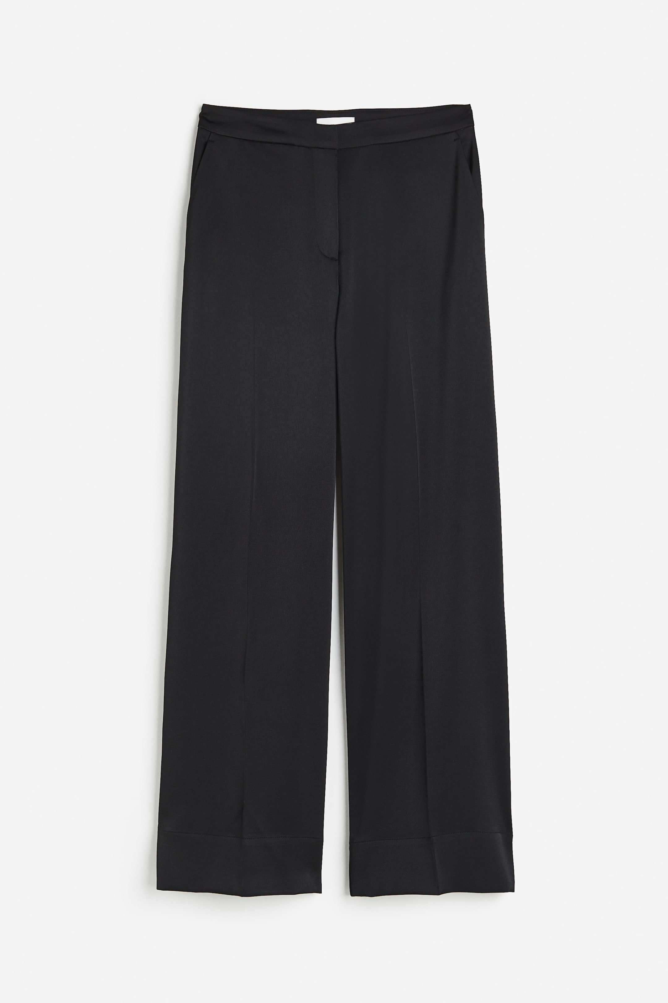 Wide-leg Satin Pants - Regular waist - Long - Black - Ladies | H&M US