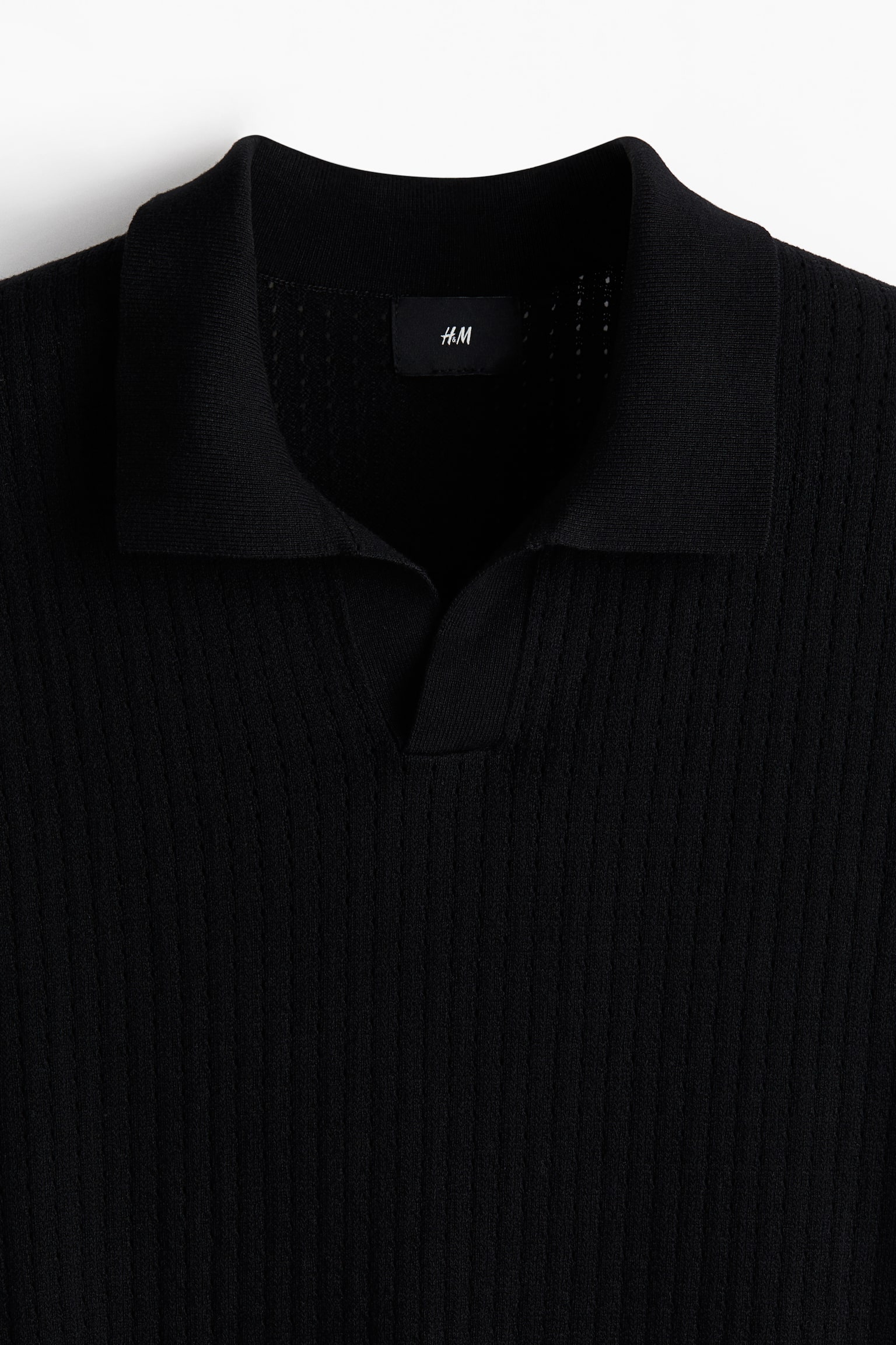 Loose Fit Textured-Knit Polo Shirt - Black/Cream - 4