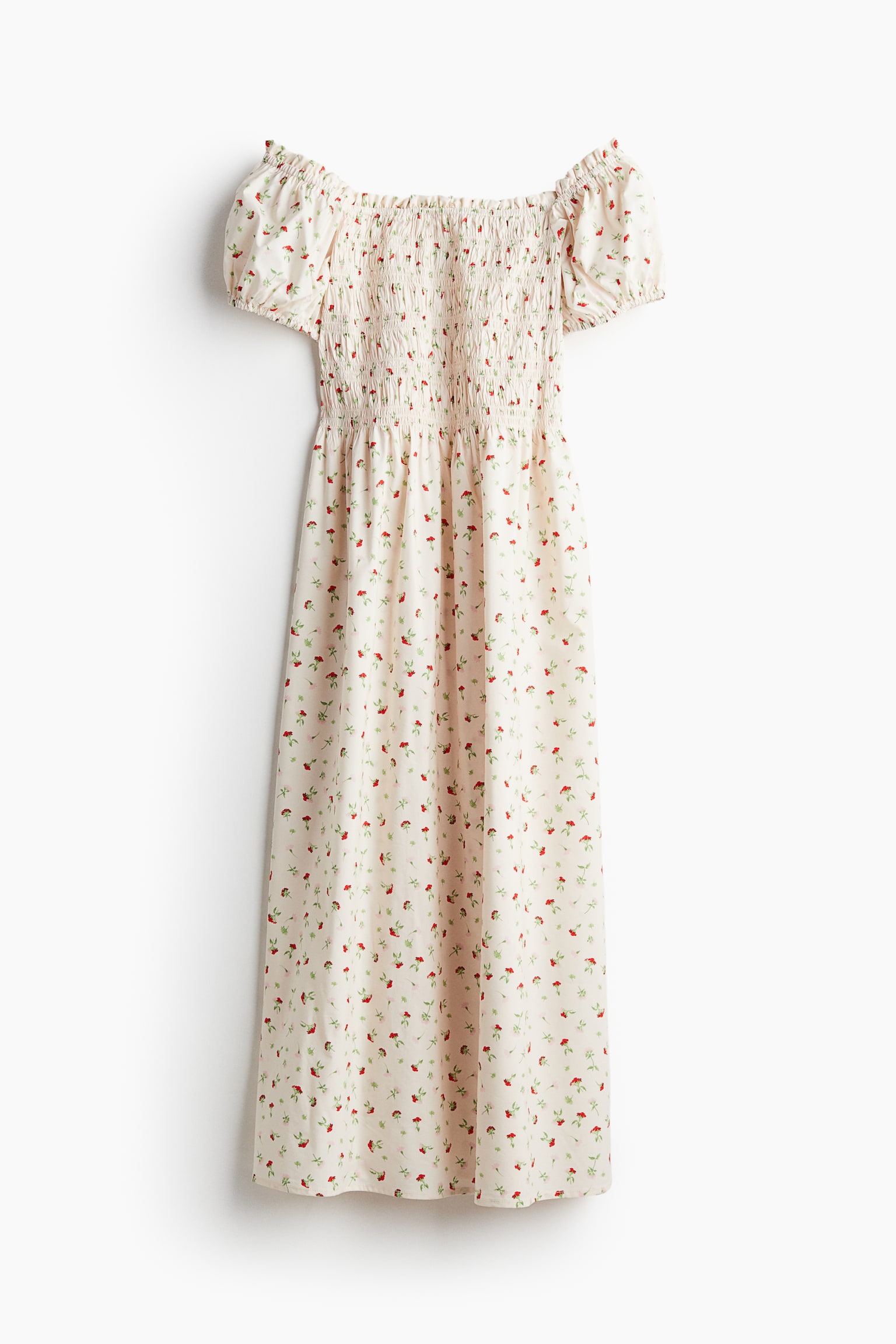 Off-the-shoulder poplin dress - Cream/Small flowers/Green/Patterned/White/Blue floral/White/Floral - 2