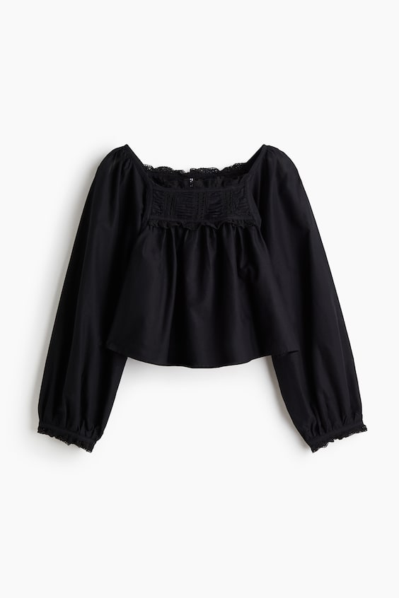 Женские блузки H&M Lace-Trimmed Cotton Blouse