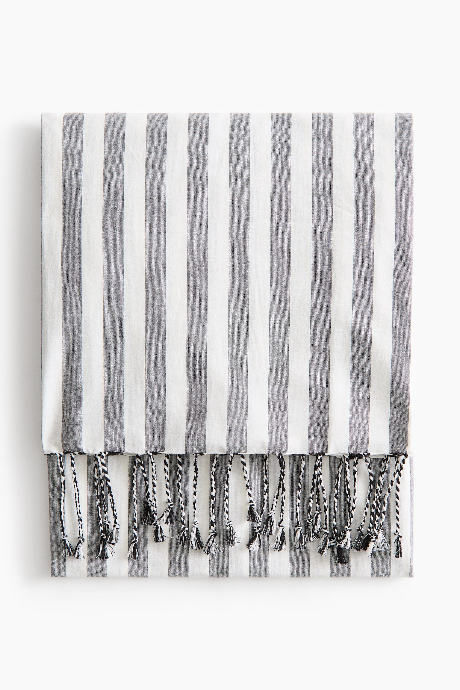 Large cotton-weave beach towel - Black/Striped - 1