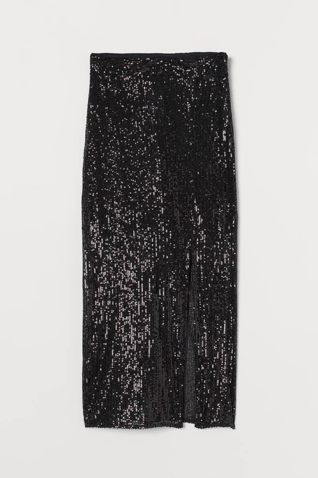 Slit-front sequined skirt - Black