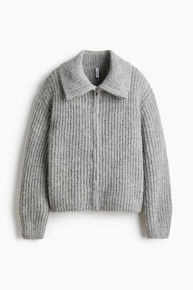 Cardigan with Zipper - Light gray melange/Light beige/Light turquoise - 1