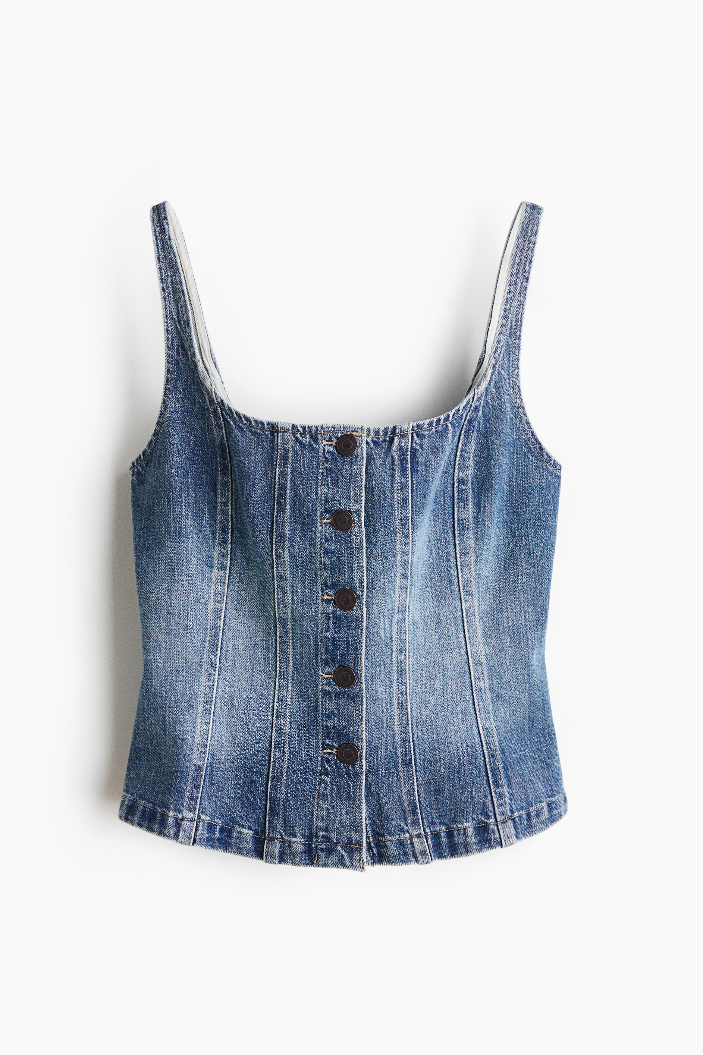 Top in denim con bottoni davanti - Blu denim/Blu denim chiaro