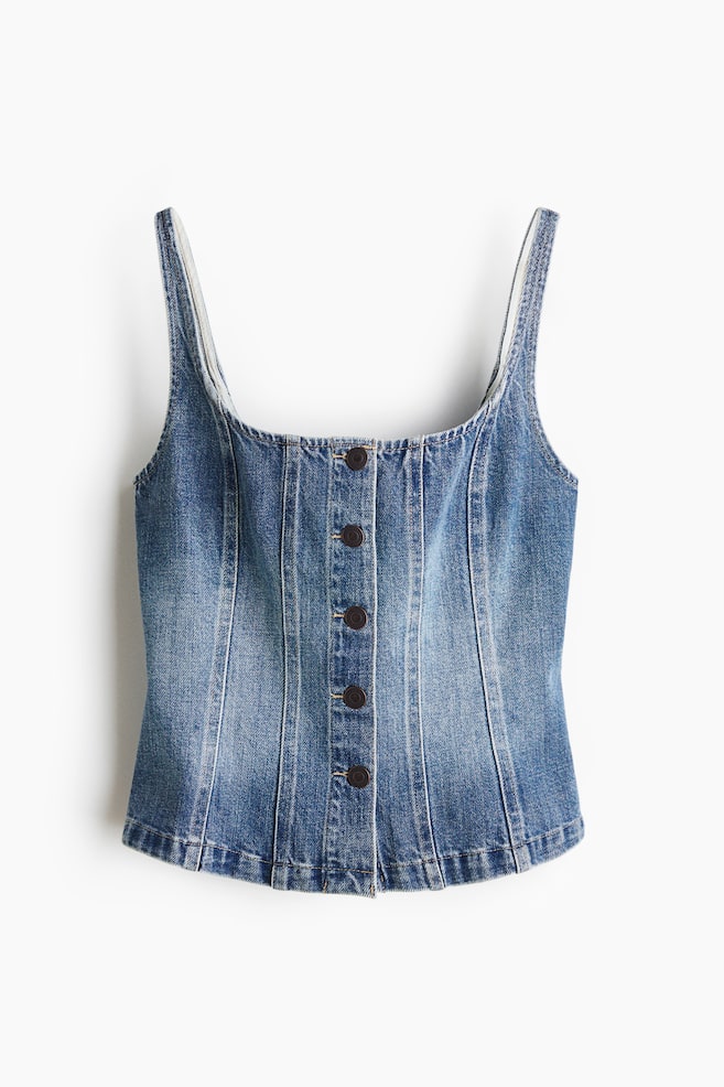 Button-Front Denim Top - Denim blue/Light denim blue - 1