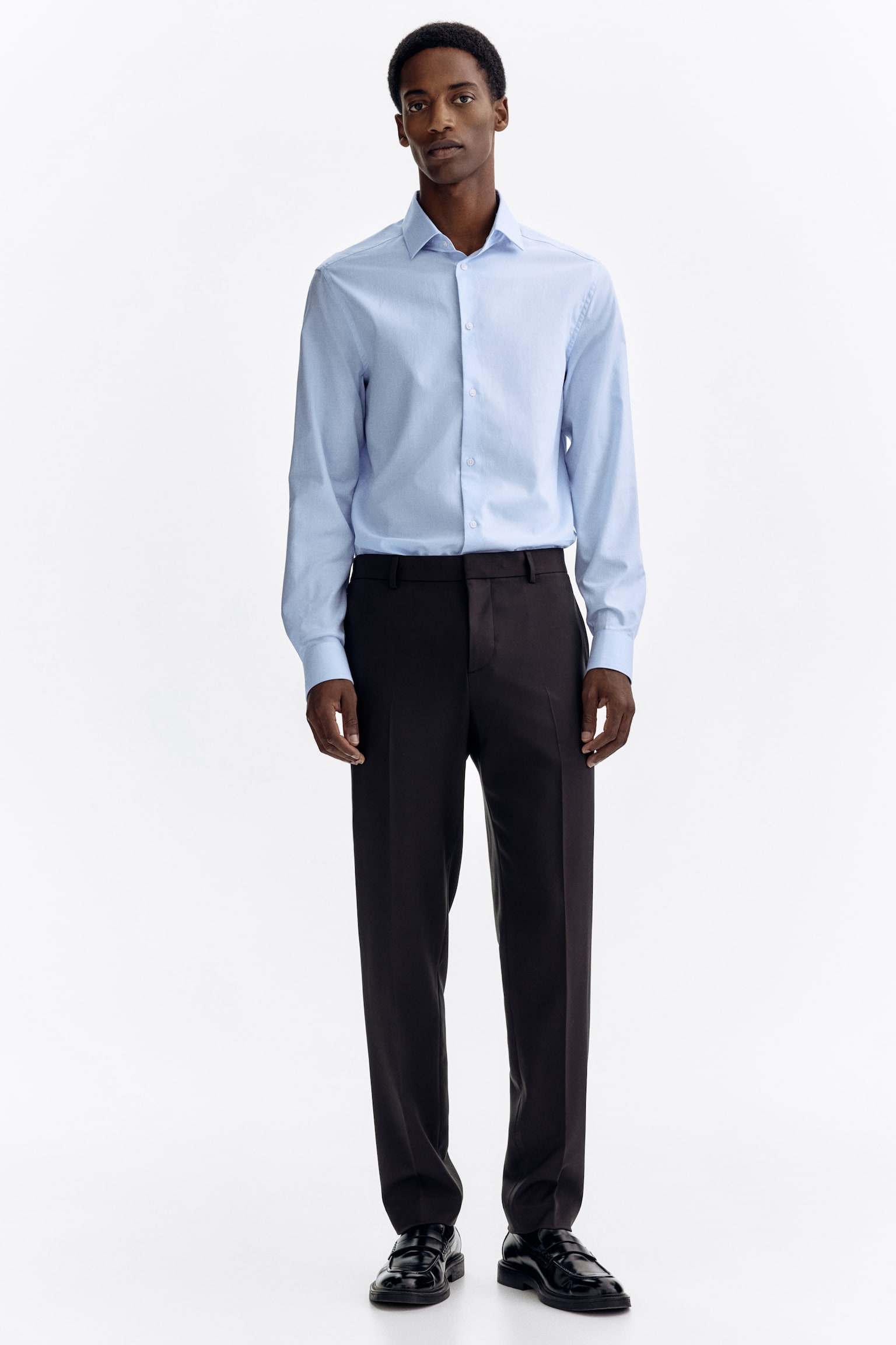 Мужская рубашка H&M Slim-Fit Cotton, цвет: Светлый синий — фото 3