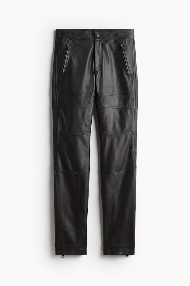 Leather biker trousers - Dark grey - 1