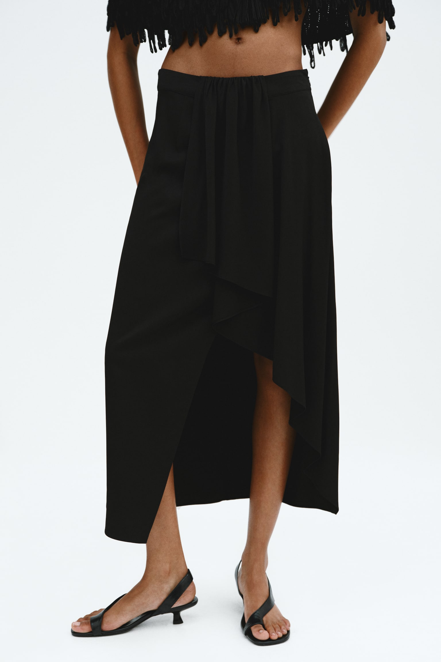 Draped-panel asymmetric skirt - Black - 6