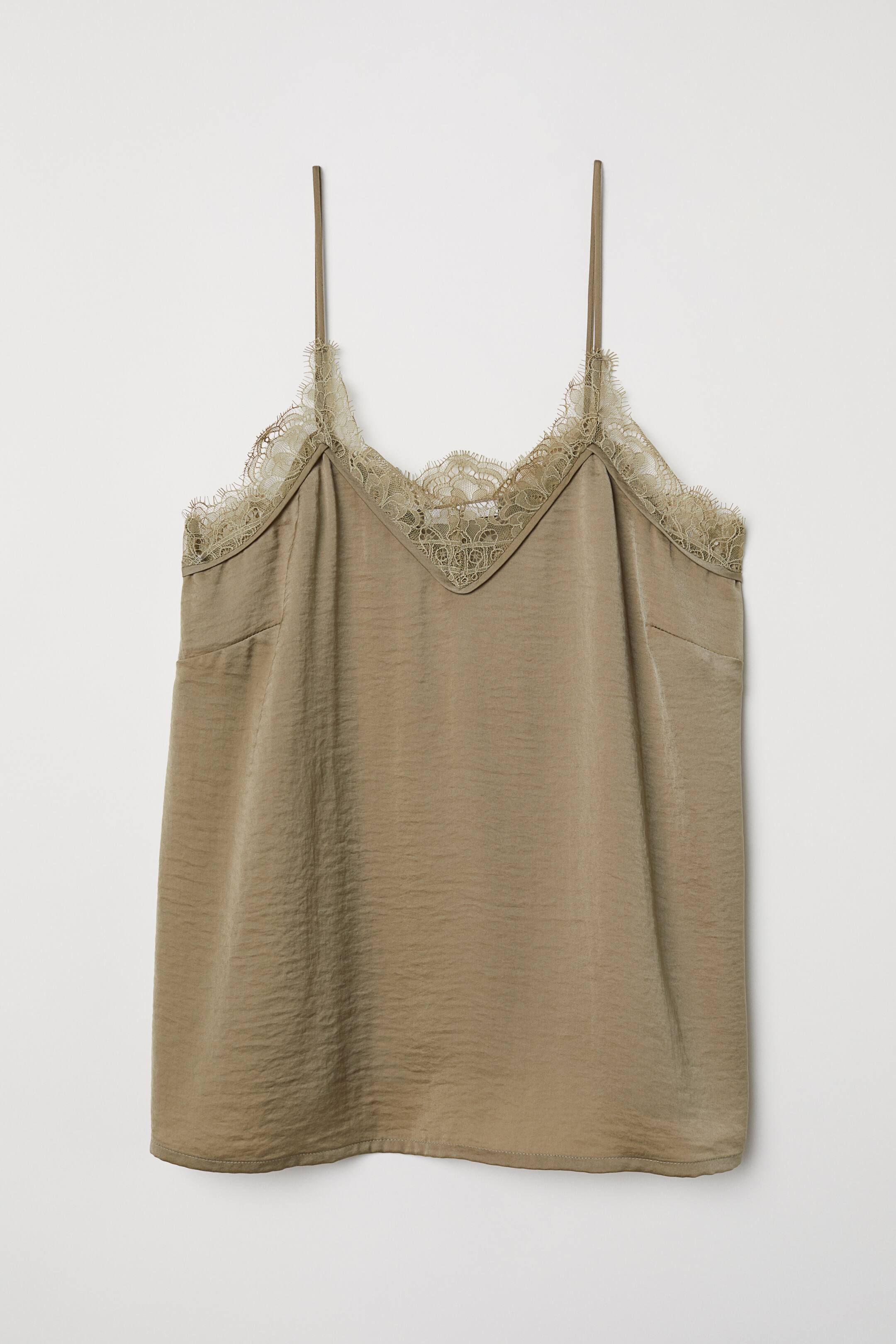 Grotere afbeelding bekijken: Satijnen topje - Kakigroen - DAMES | H&M BE 1