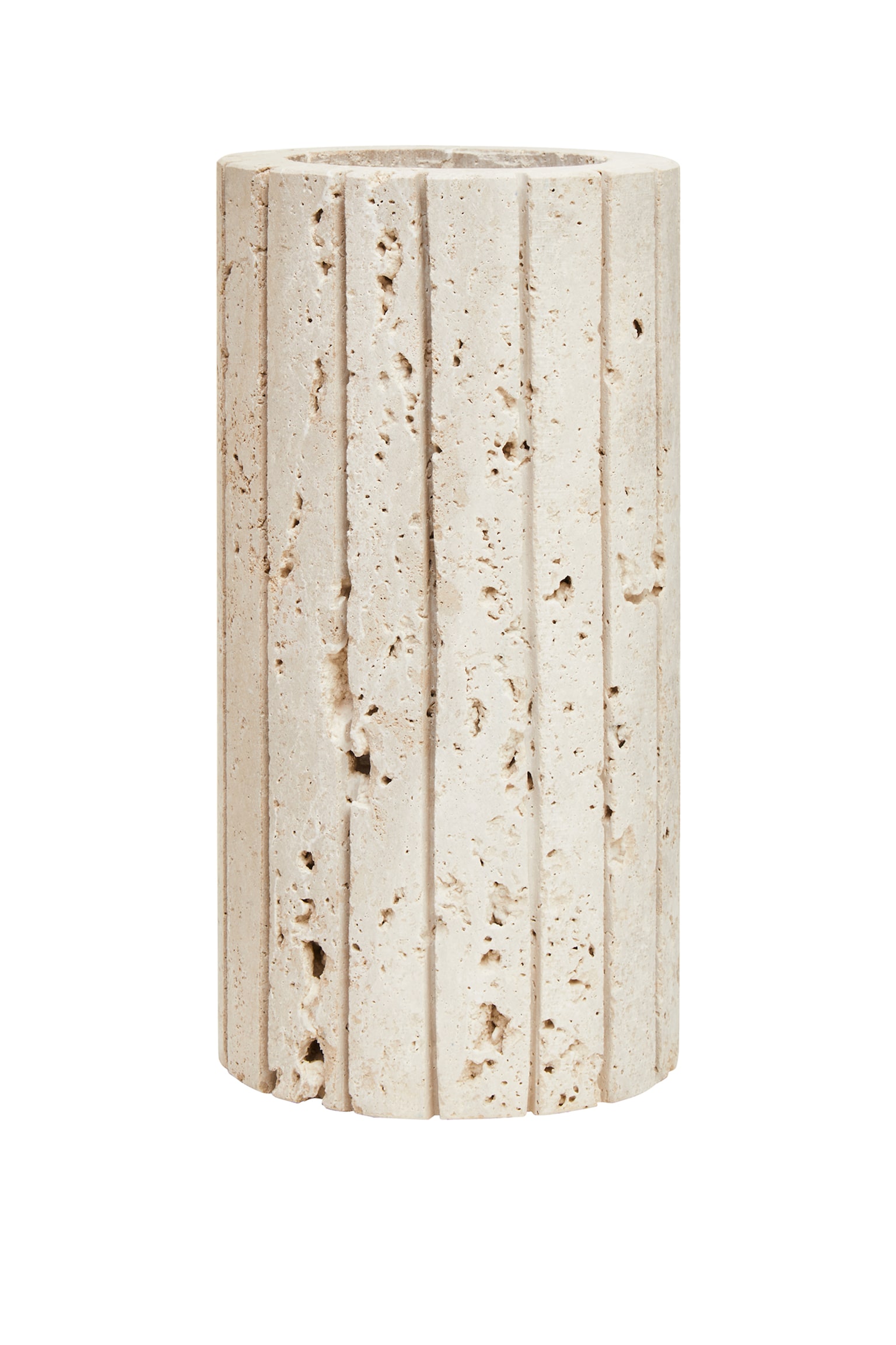 Tibor Travertine Ribbed Vase - Natural