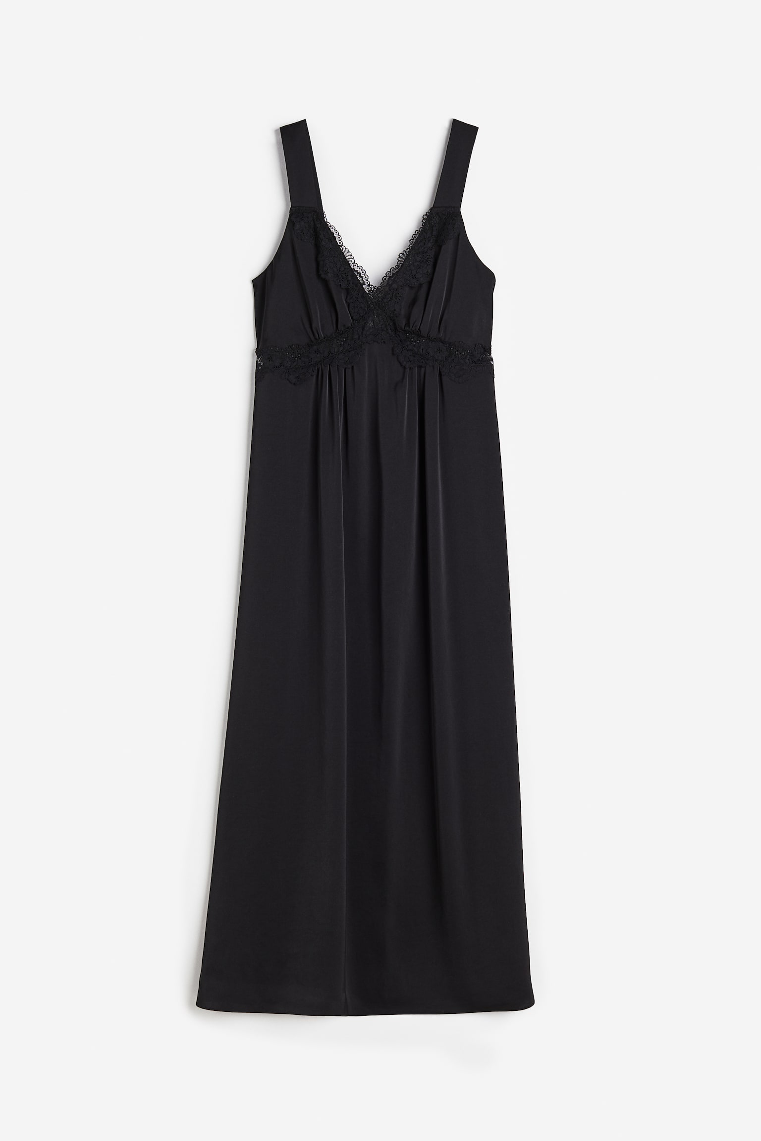 MAMA Lace Detail Satin Dress - Black - 1