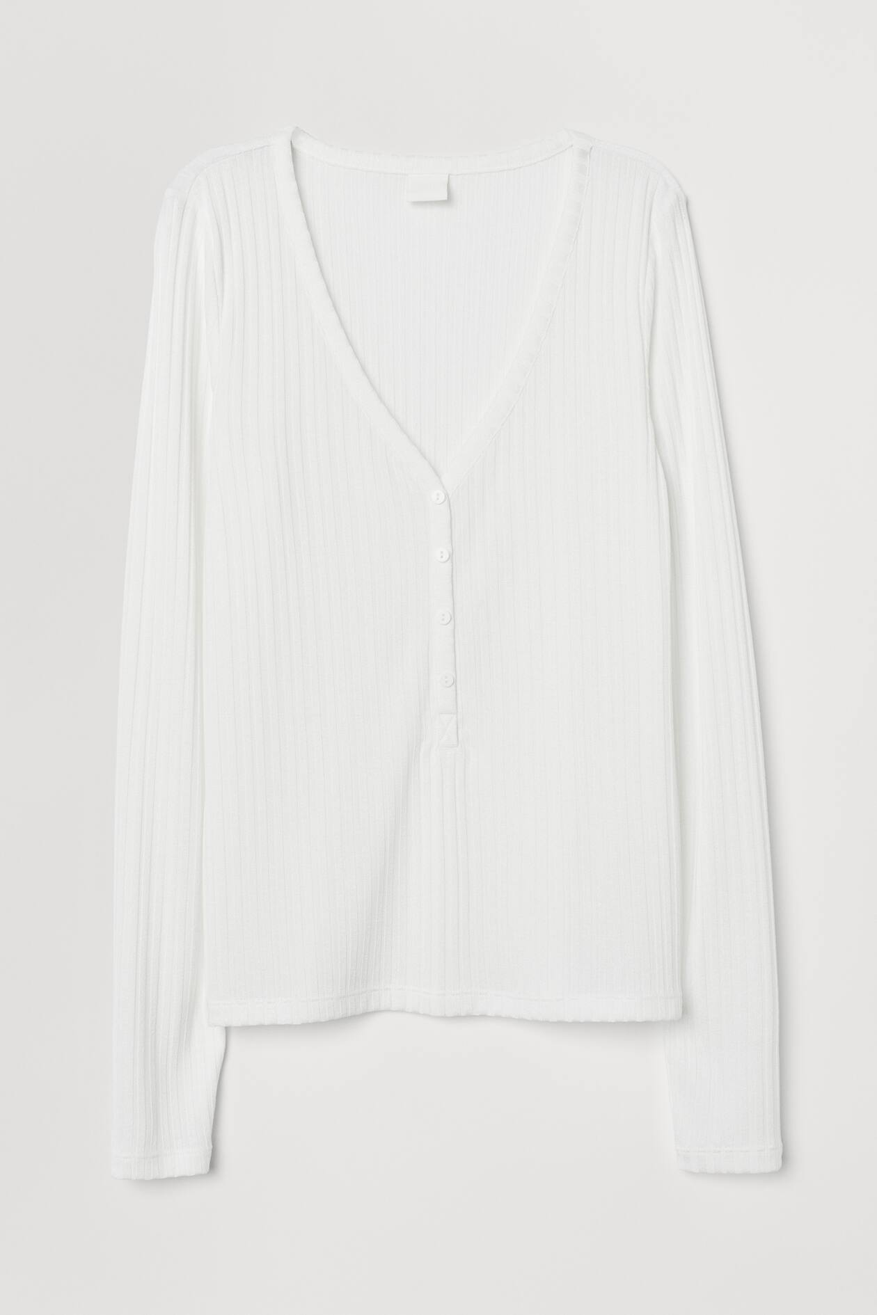 V-neck top - V-neck - Long sleeve - White - Ladies | H&M GB