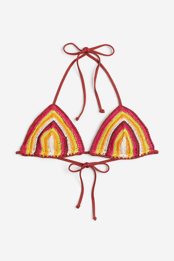 Top bikini triangolo effetto uncinetto - Rosso scuro/fantasia/Nero - 2