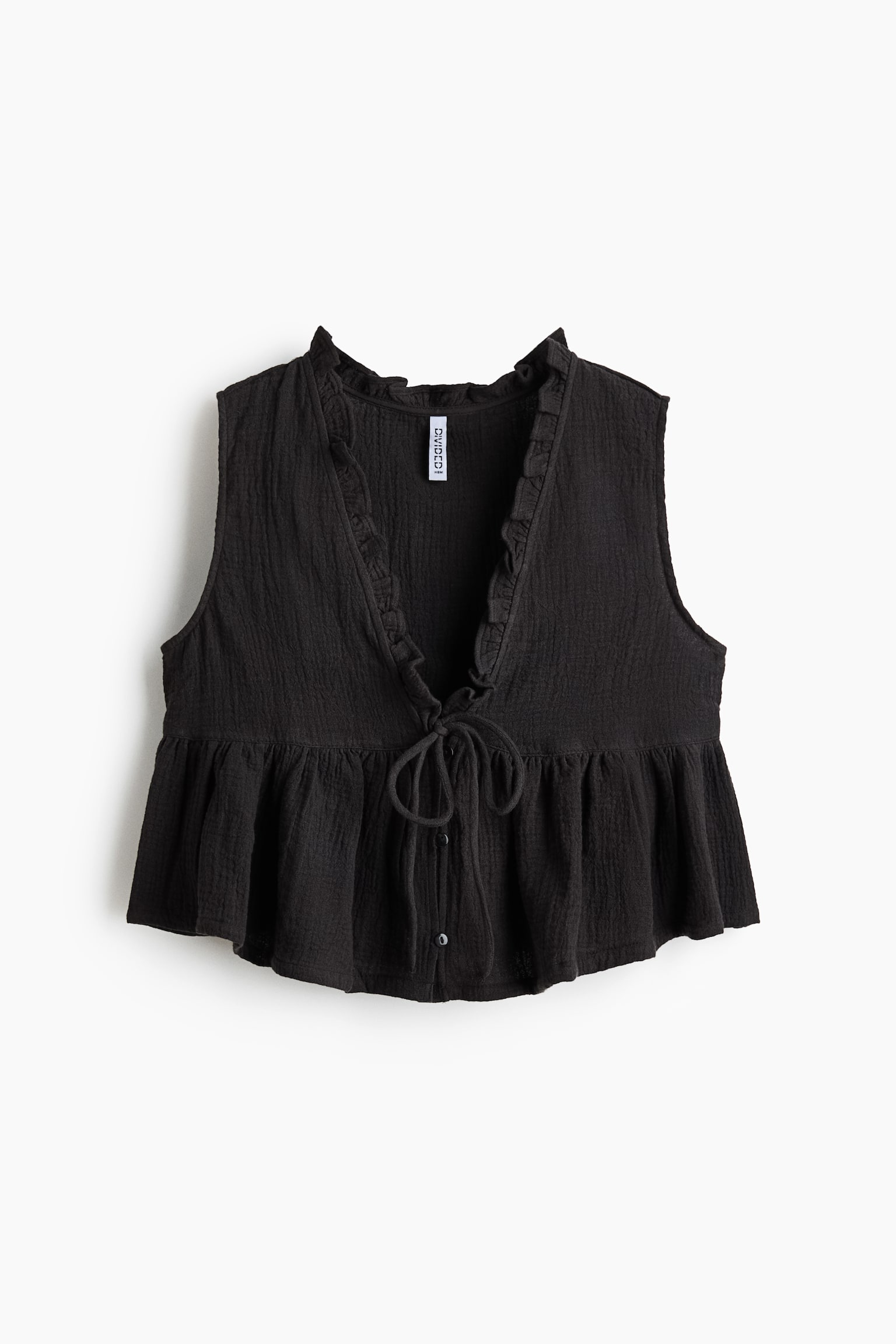 Tie-front cotton muslin top - Black/Yellow/Ivory