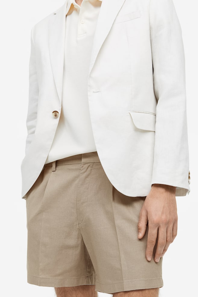 Regular Fit Linen-blend tailored shorts - Mole/White - 3