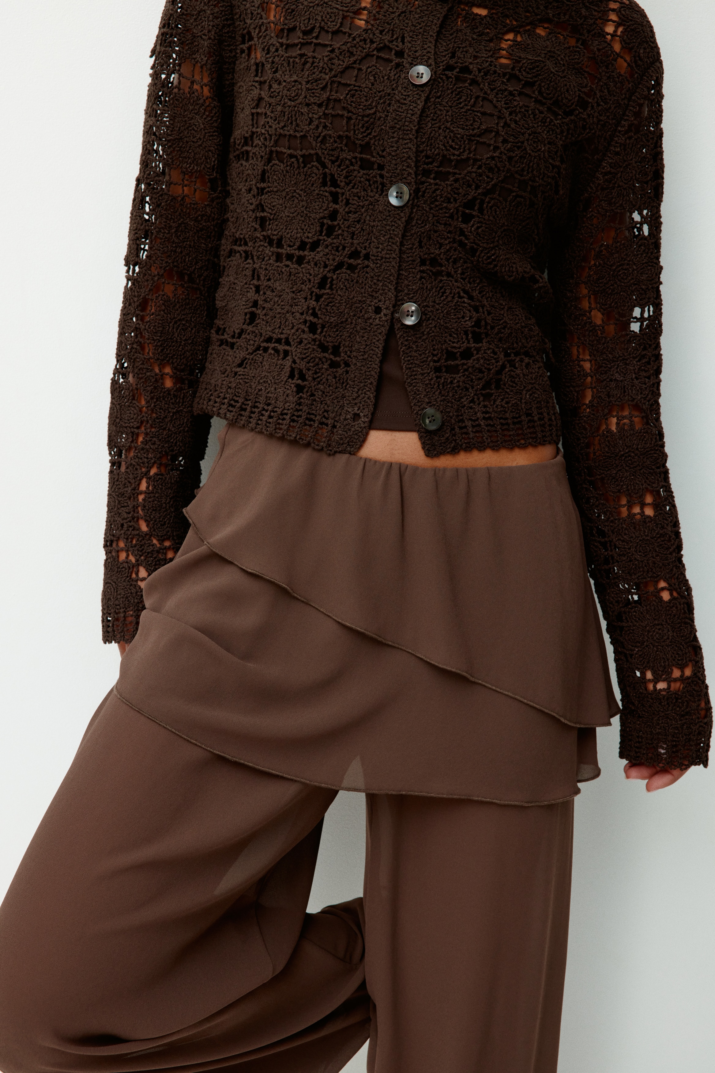 Women's Brown Chiffon Pants with Layered Skirt | H&M US