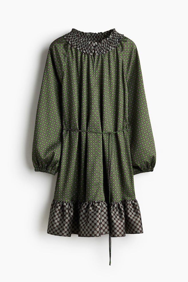 Robe en satin avec ceinture à nouer - Vert/motif - 1