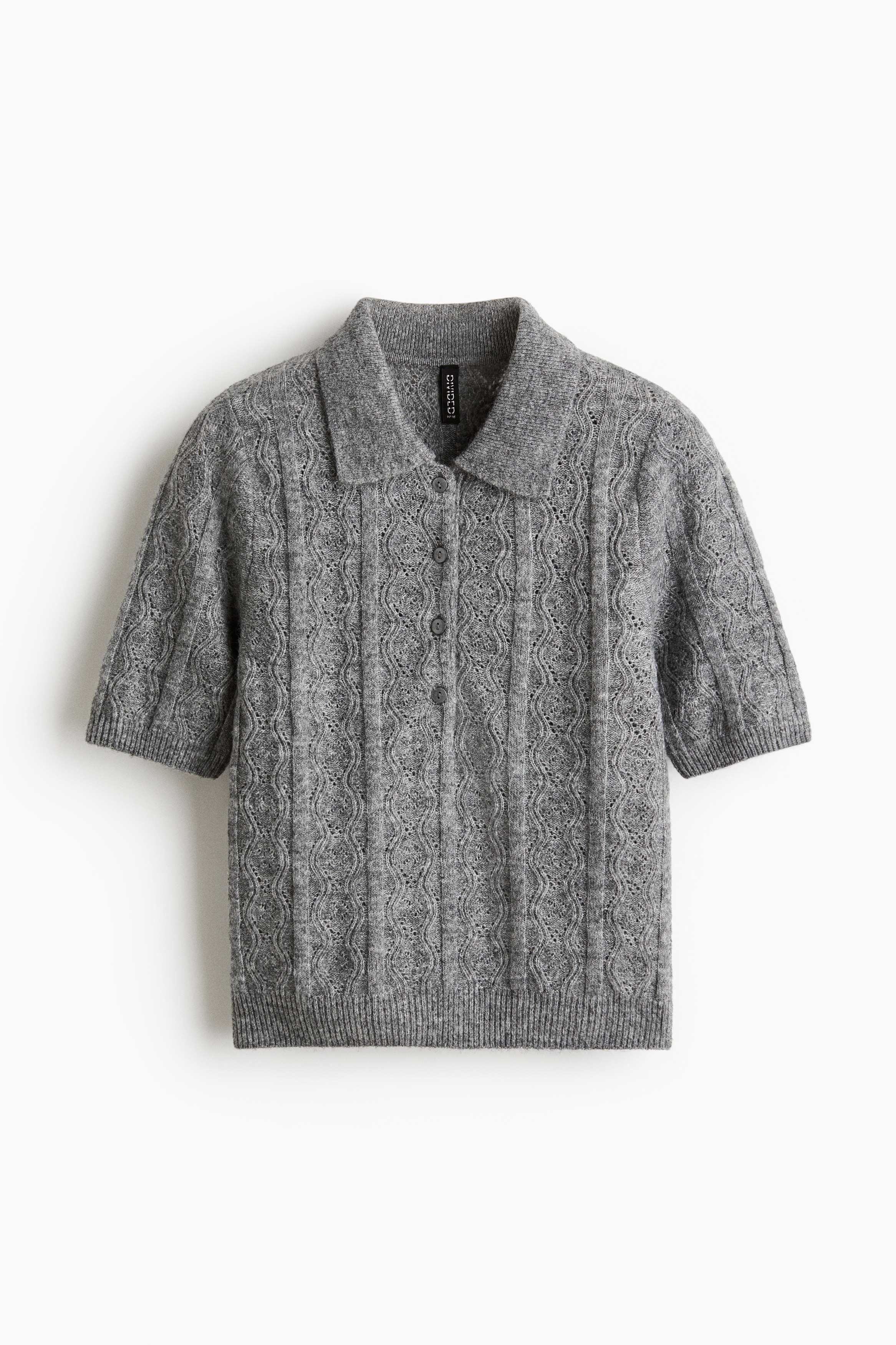 Pointelle-knit polo jumper - Grey marl/Light pink