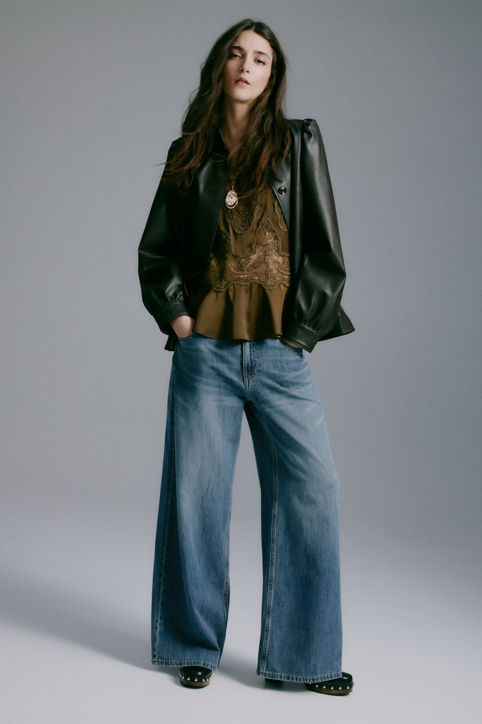 Wide Regular Waist Jeans - Azul denim/Azul denim oscuro/Gris - 1