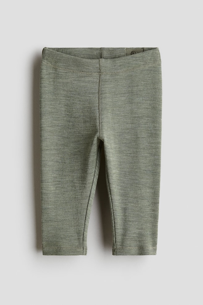 Legging en jersey de laine mérinos - Vert kaki chiné/Rose/Beige chiné - 1