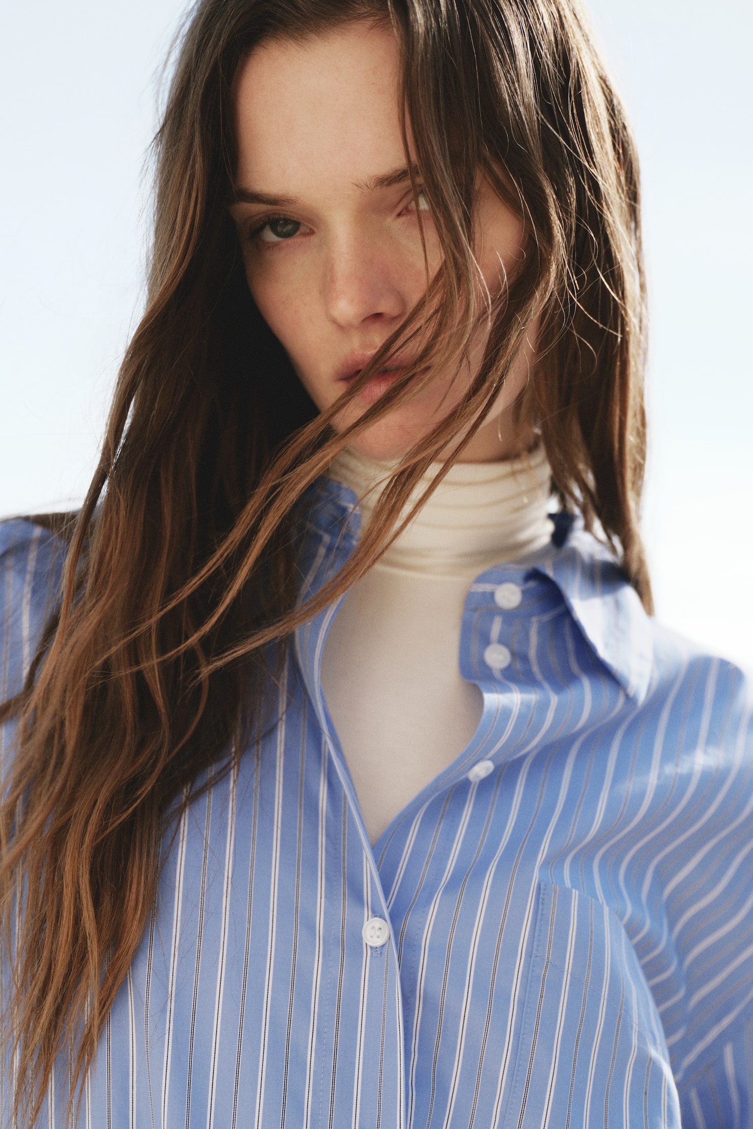 Oversized poplin shirt - Blue/Striped - 4