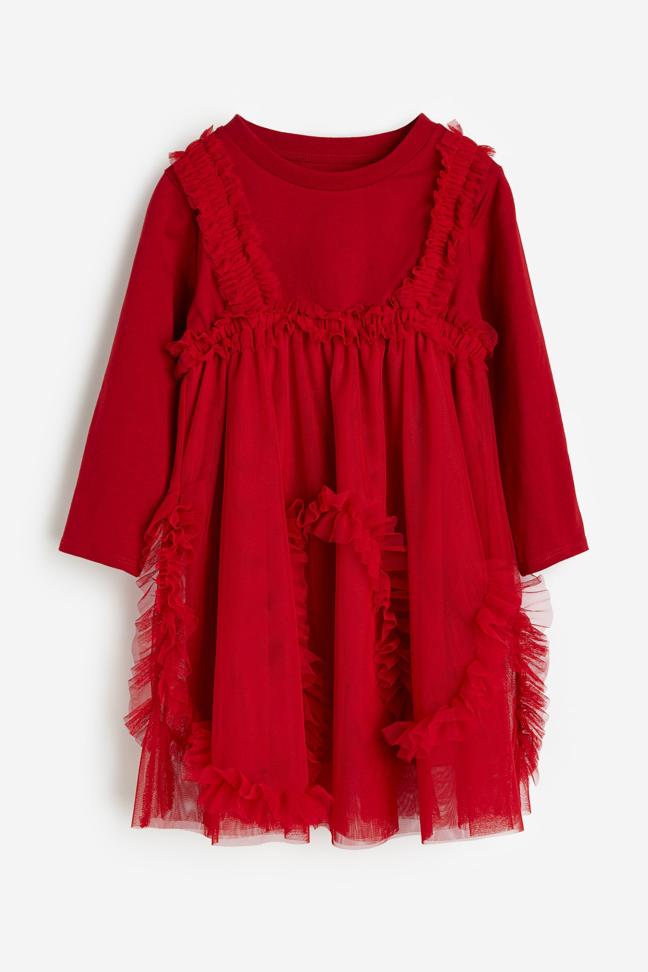 h&m red tulle dress Red Ruffle-trimmed Tulle Dress for kids