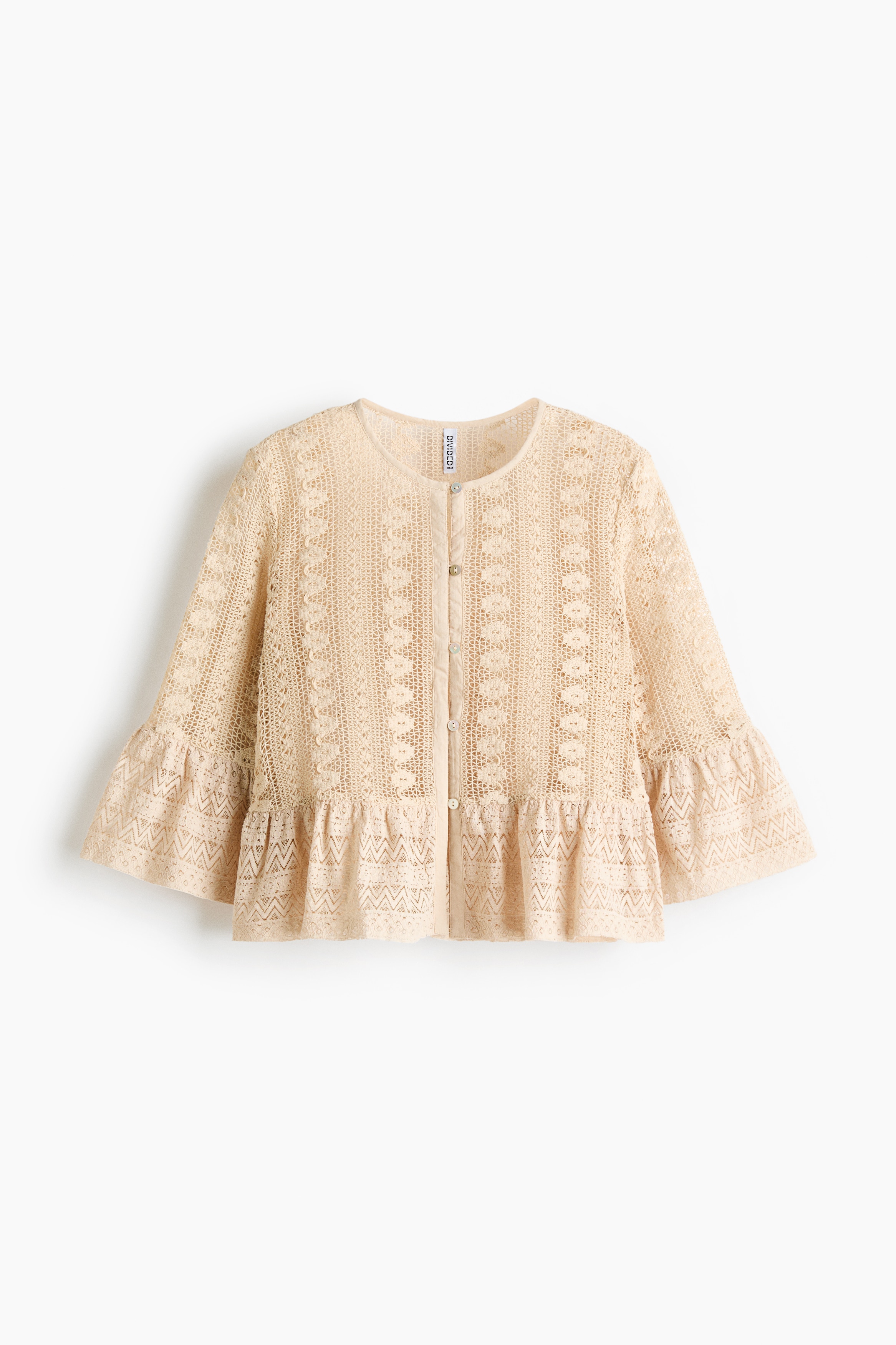 Kanten blouse met volants - Lichtbeige