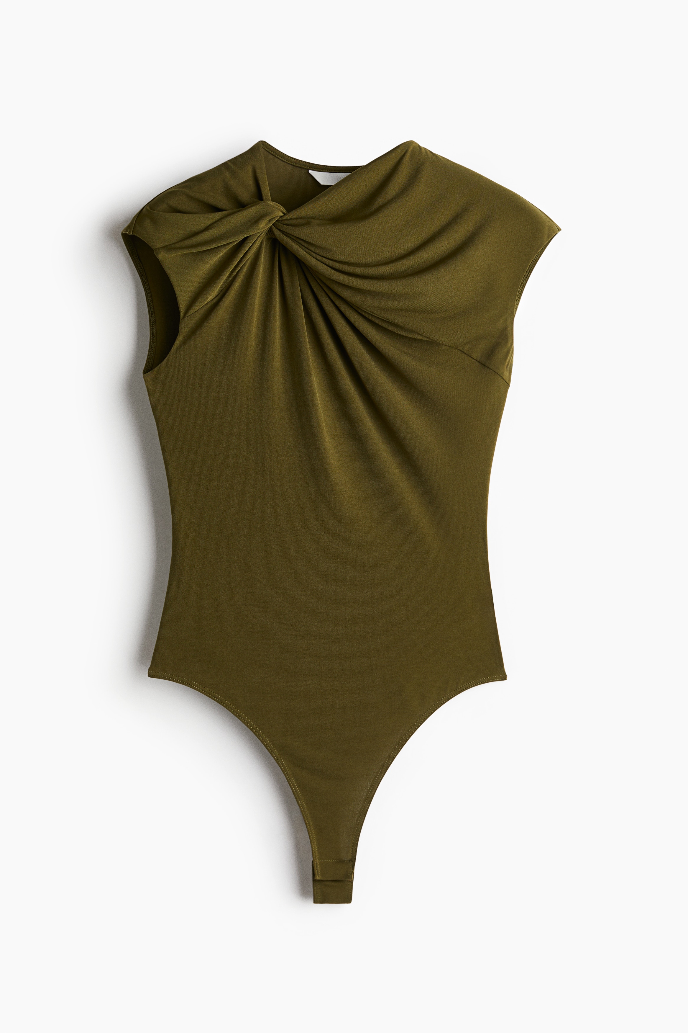 Twist-Detail Thong Bodysuit - Dark khaki green/Dark brown/Light beige