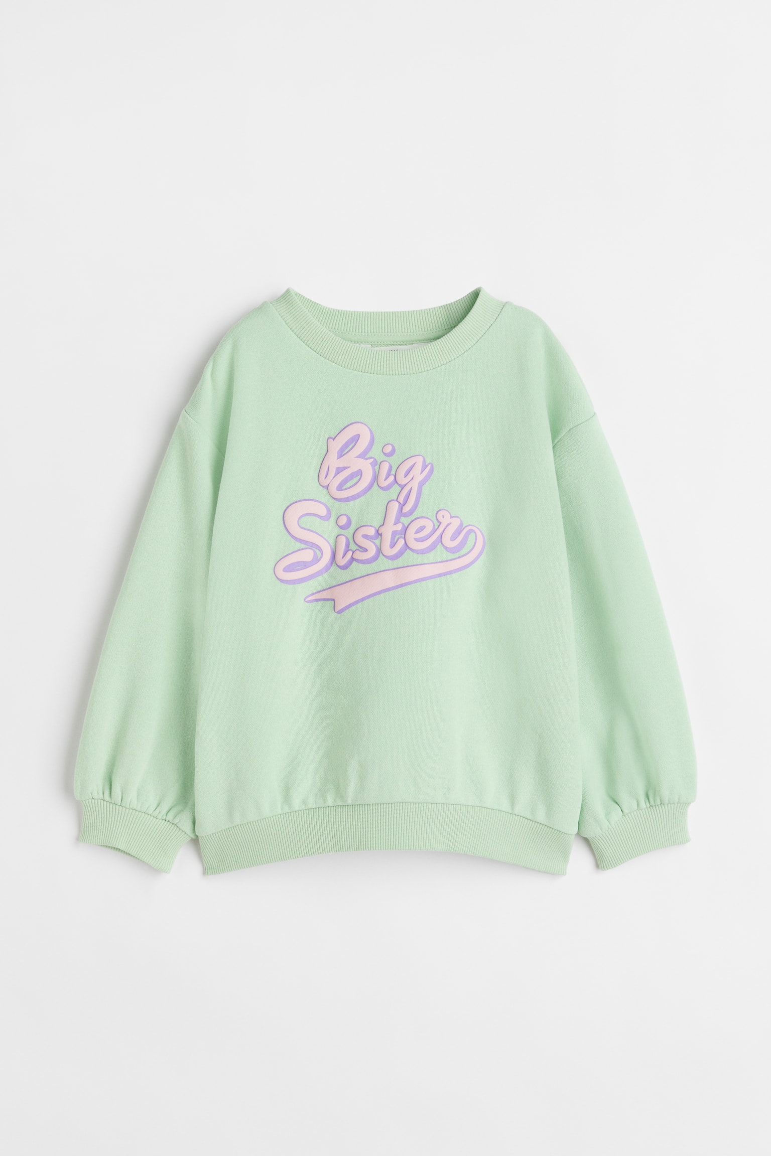 Geschwister-Shirt mit Print - Hellgrün/Big Sister